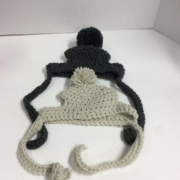 Handmade Crochet Dog Hats Set of 2 Gray/Cream - Picture 1 of 11